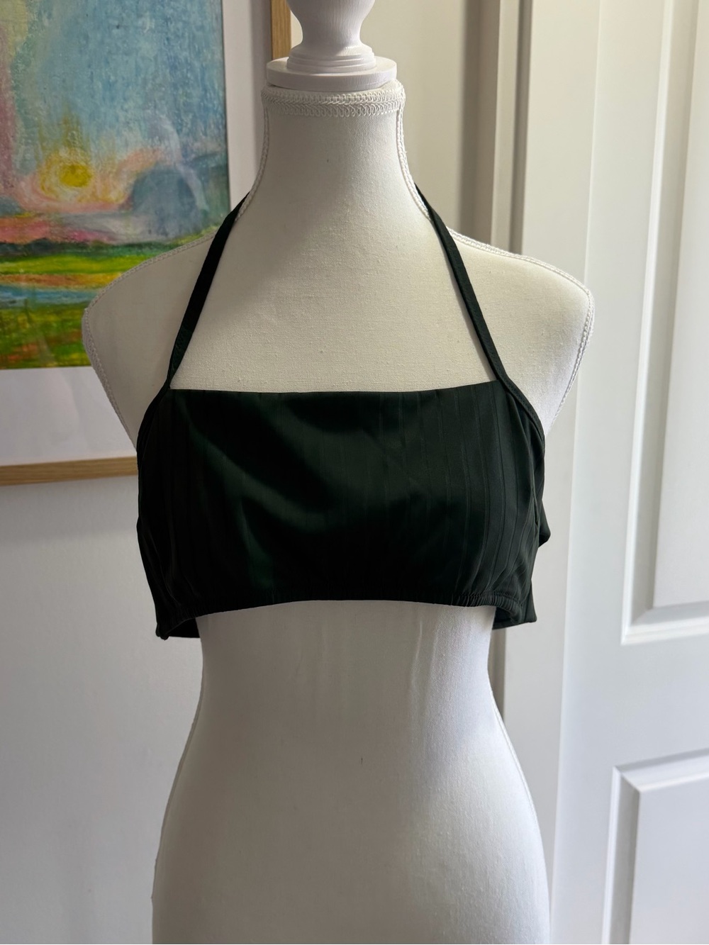 Lululemon Ribbed Halter Bikini Top M L Dark Green Criss Cross Back Swim Bra